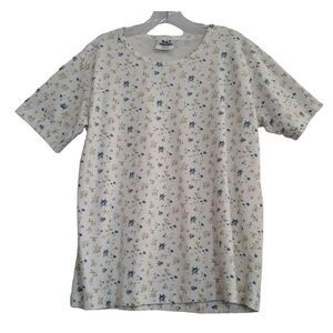 Bay Street Top T Shirt Womens Medium White Floral Short Sleeve Vintage